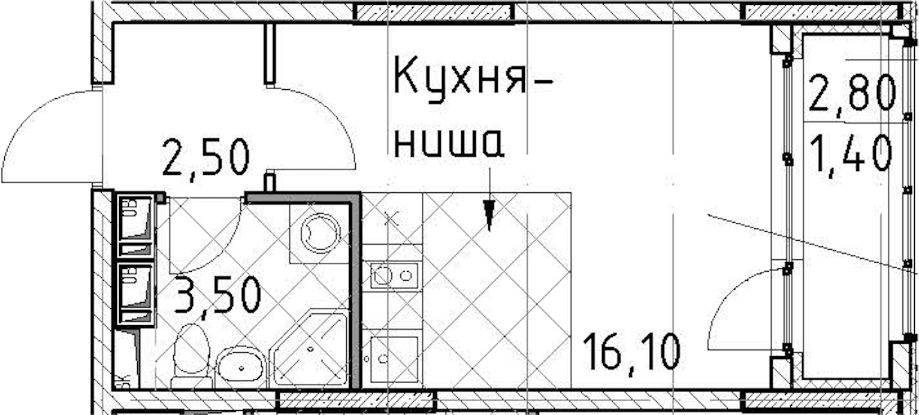 Квартира студия 23.5 м², 3/13 эт., ЖК «Тайм Сквер»